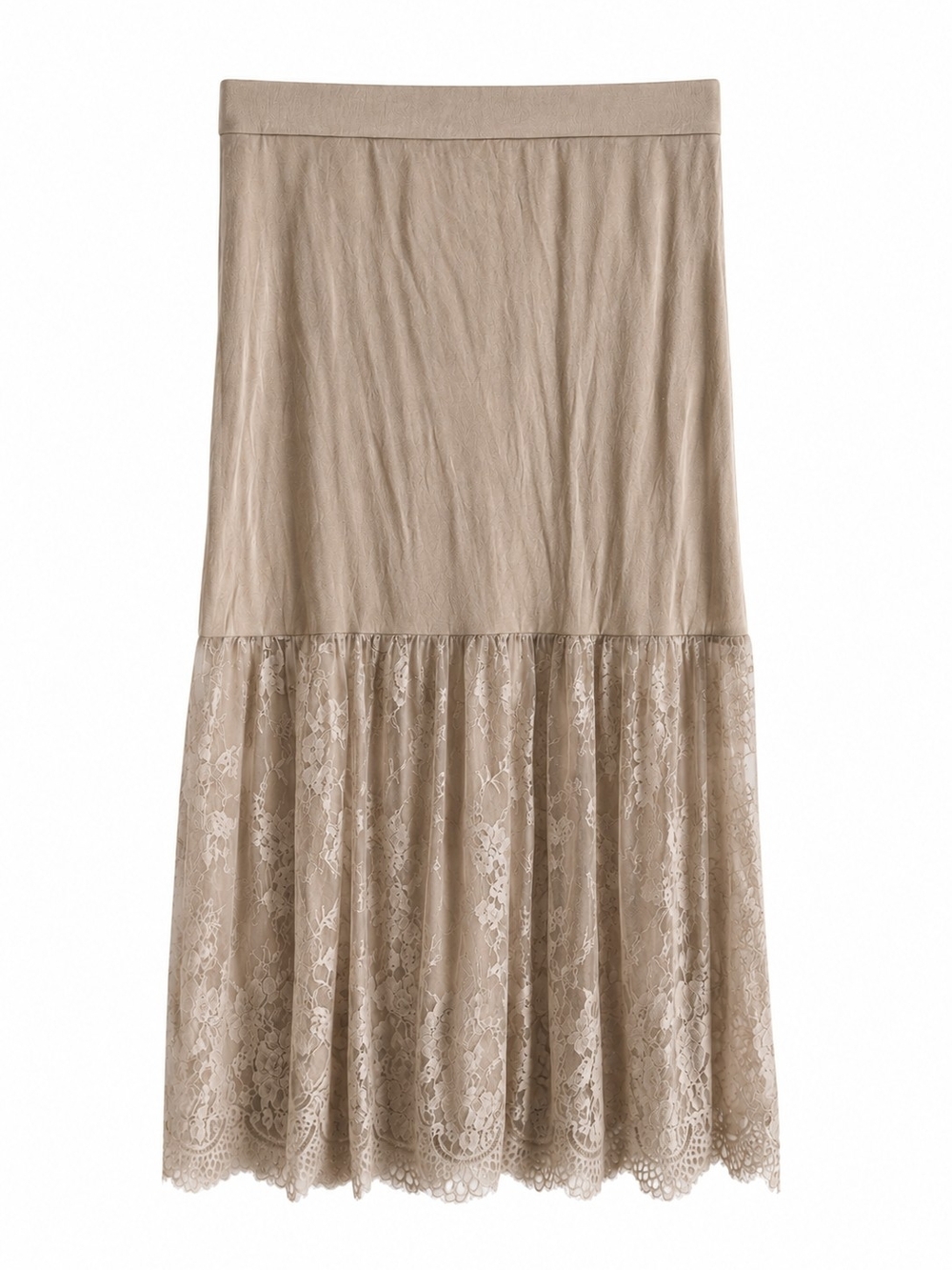 POL Taupe Lace Maxi Skirt Large Boho Romantic Stretch Midi Maxi Soft Feminine - Picture 1 of 10